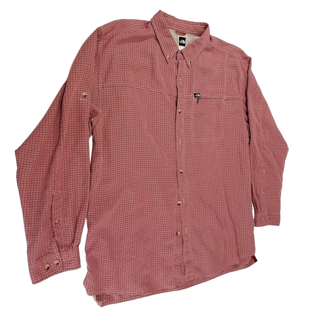 The North Face Long Sleeve Button Up Shirt Men XL Red Plaid Check Chest Pockets